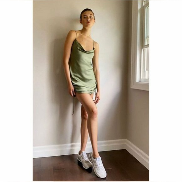 Wilfred Pistachio Cowl Neck Ruched Slip Satin Dress - Picture 3 of 7